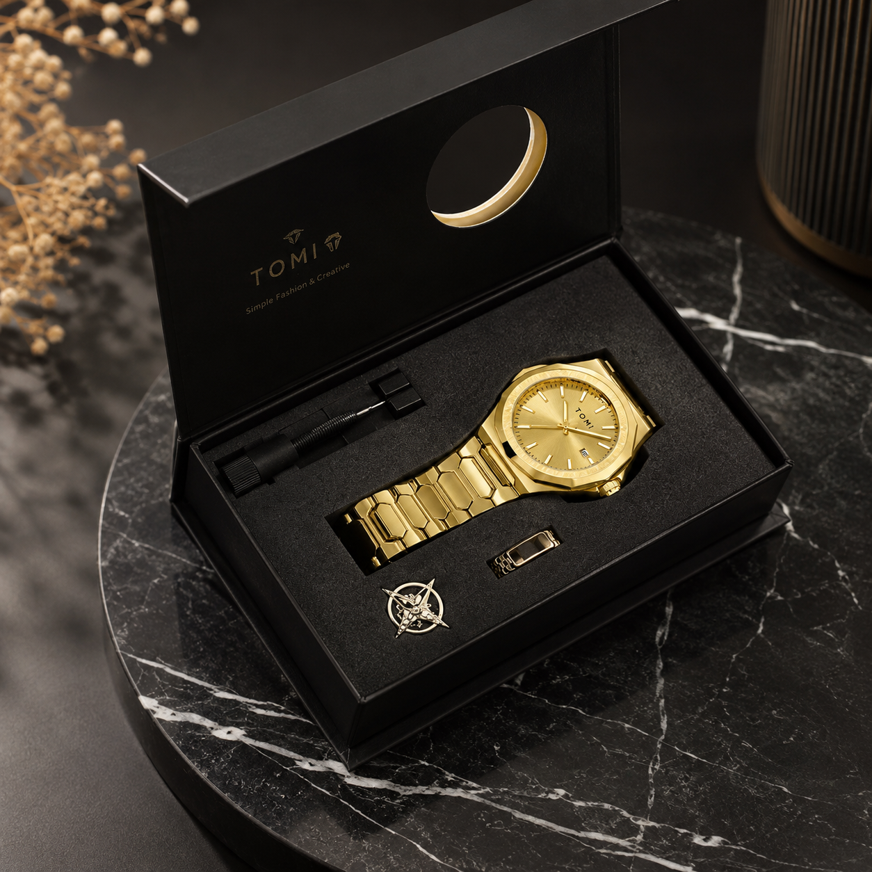 TOMI Men’s Luxury Stainless Steel Watch Gift Set