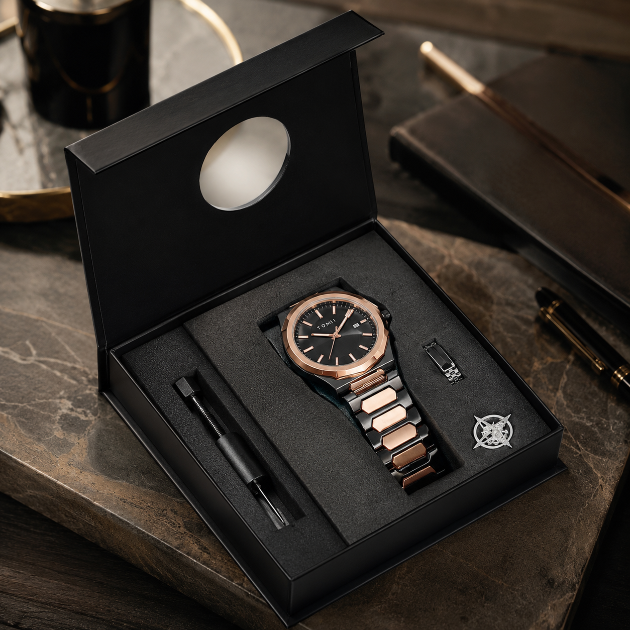 TOMI Men’s Luxury Stainless Steel Watch Gift Set
