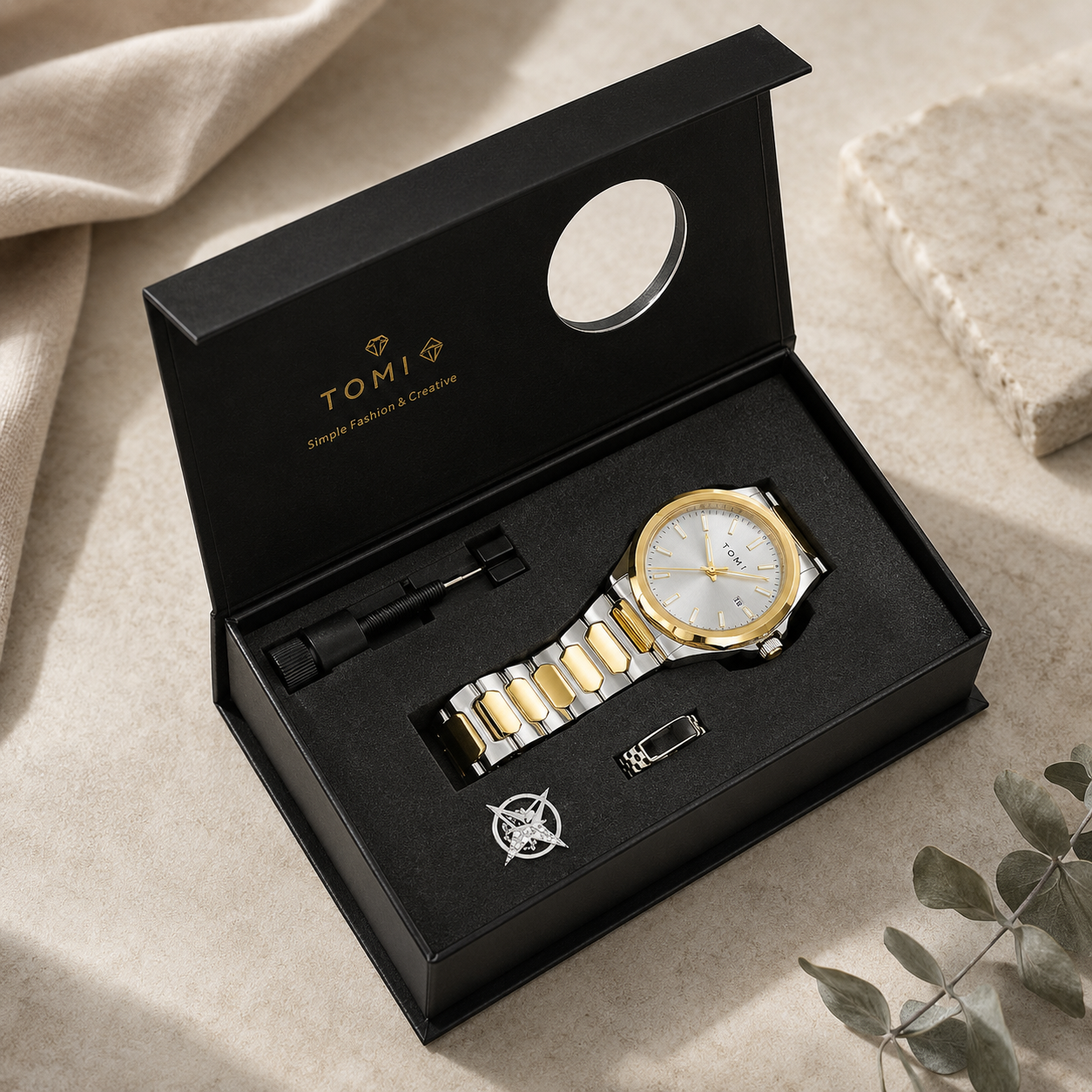 TOMI Men’s Luxury Stainless Steel Watch Gift Set