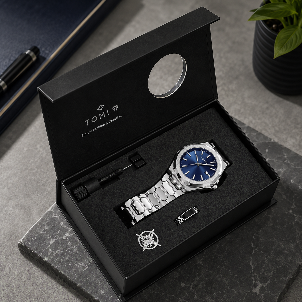 TOMI Men’s Luxury Stainless Steel Watch Gift Set