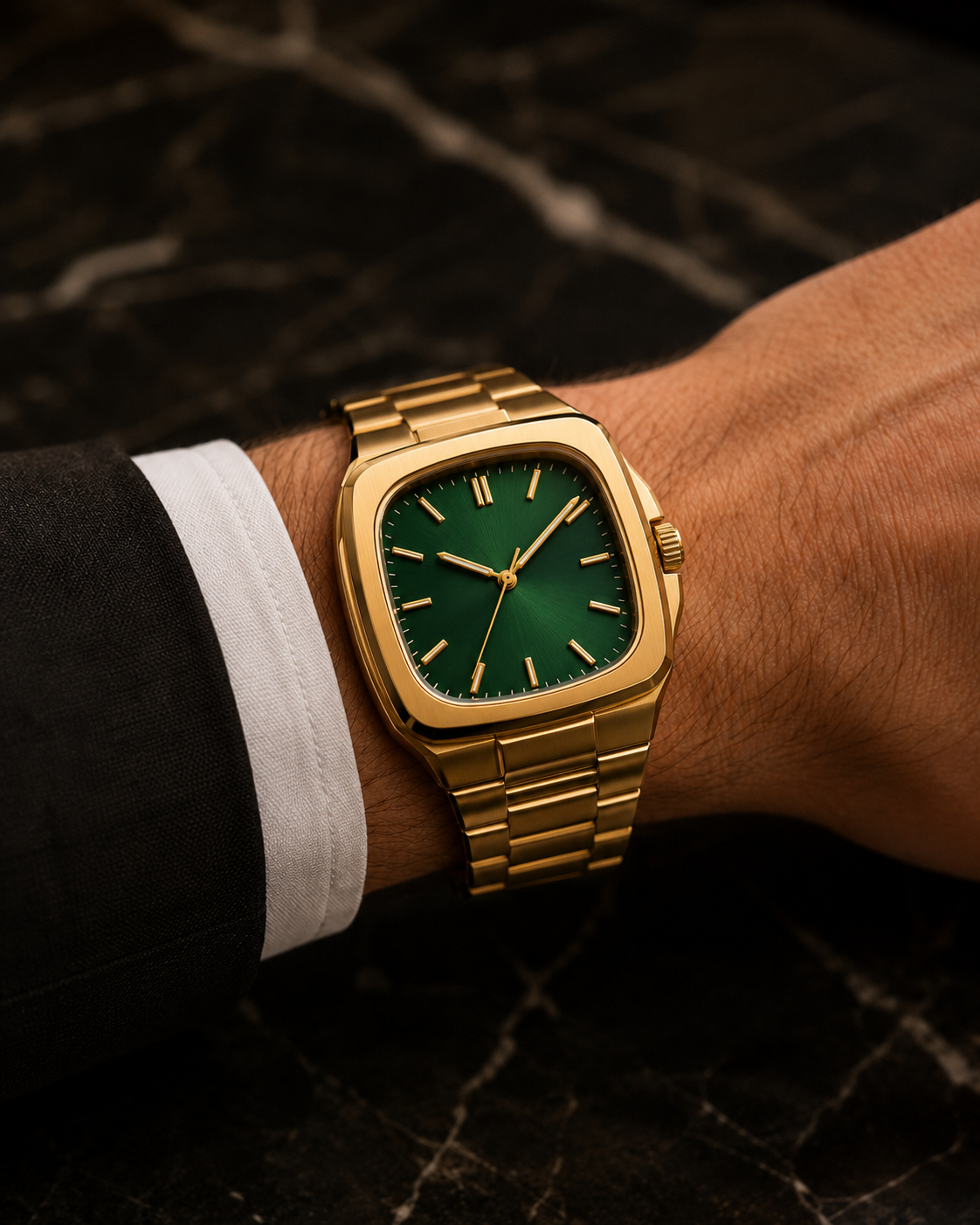 Emerald Gold Square Watch