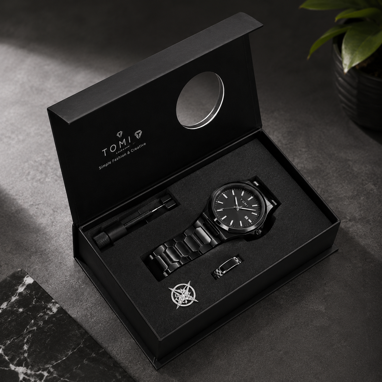 TOMI Men’s Luxury Stainless Steel Watch Gift Set